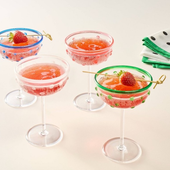 Kate Spade x Target NIB 8.11-Ounce 4-Piece Polka Dot Acrylic Coupe Drinkware Set - Picture 4 of 16